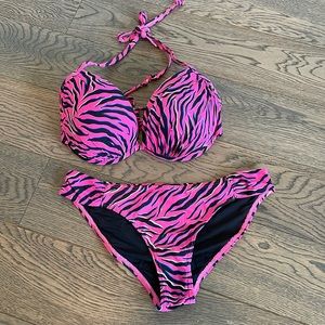 Simons pink animal print underwire bikini set